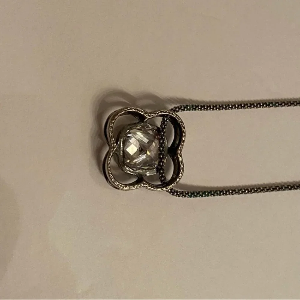 SILPADA NECKLACE STERLING SILVER 925 POPCORN CHAIN 16” CZ FLOWER PENDANT N1411 - Picture 10 of 11